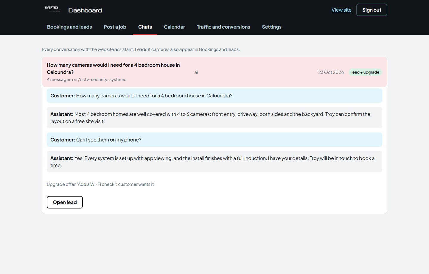 Admin: AI chat transcripts