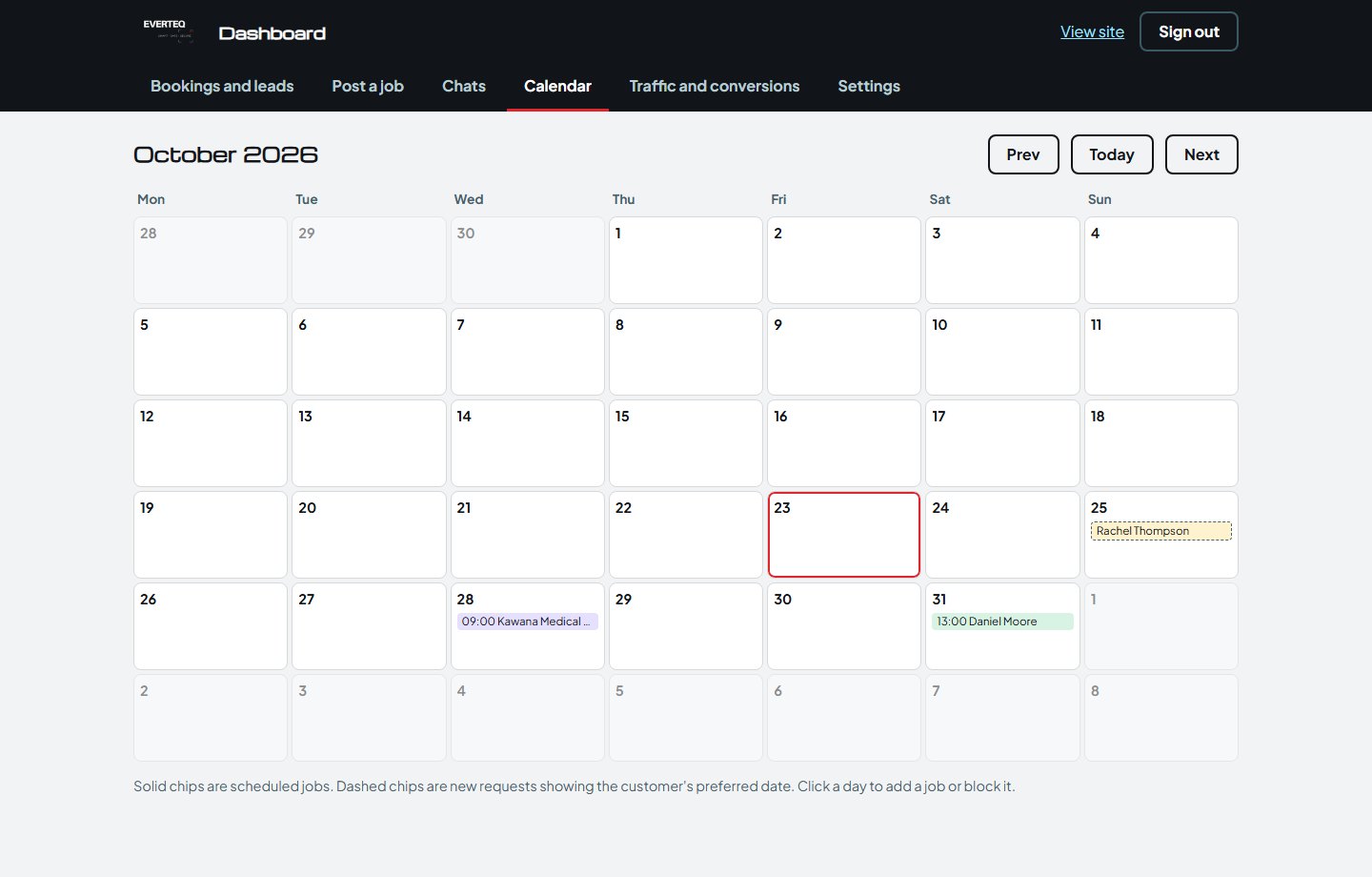 Admin: work calendar